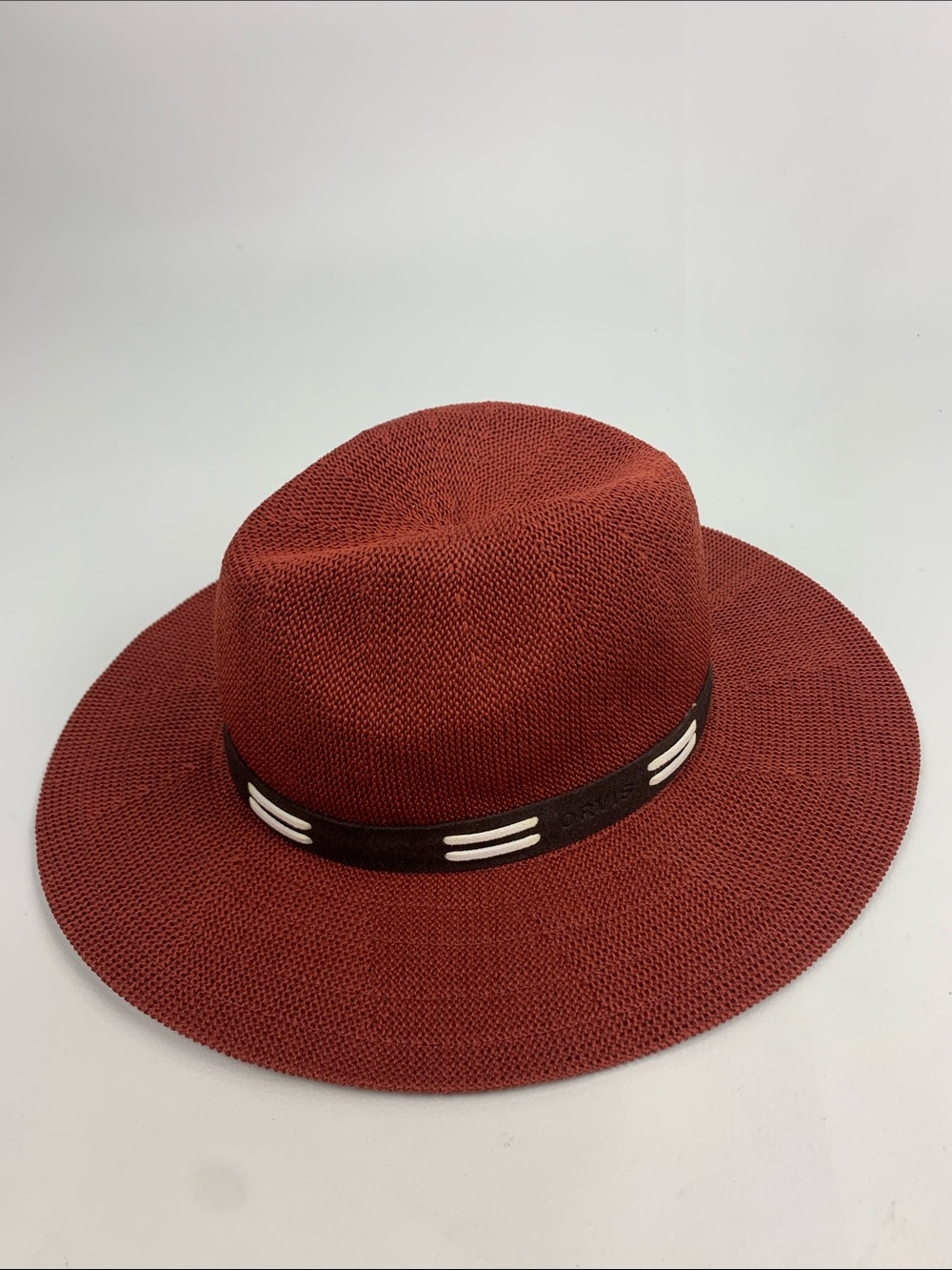 Orvis Rust brown Wide-Brim sun Hat & Dark Brown white Band Lightweight New - Picture 11 of 13